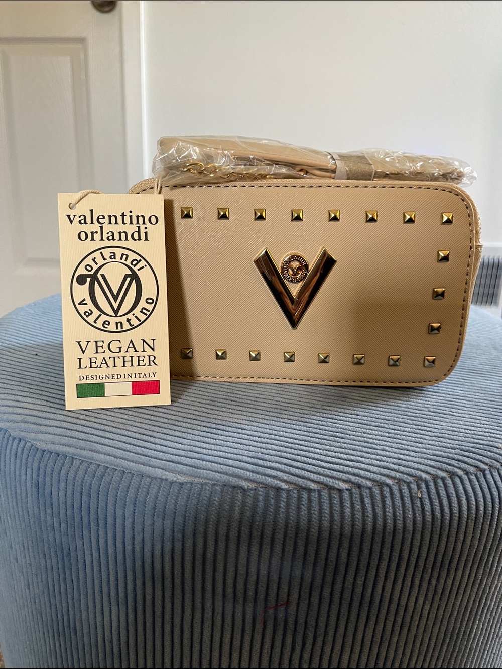 Valentino Orlandi Beige Vegan Leather Studded Crossbody